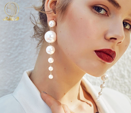 Korean Fashion Imitation Pearl Long Earrings Size Pearl Tassel Earrings Earrings Women
