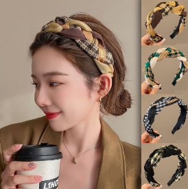 Fashion Girl Retro Twist Plaid Headband Wash Face Hairband Elegant Headband