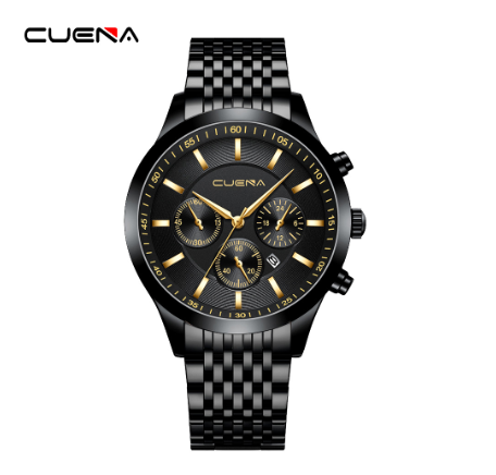 Original CUENA Men's Watches Fashion Brand Stainless Steel Casual Business Quartz Analog 3ATM Water Resistant 6040 008