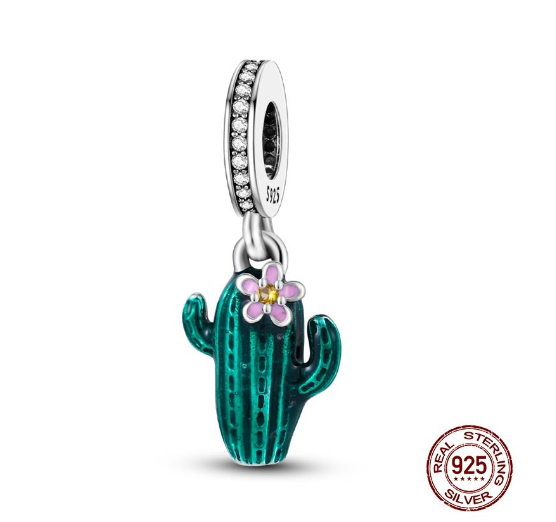 925 Sterling Silver Green Series Tree Cactus Avocado Pendant DIY Charm Beads Fit Original Pandora Charms Bracelet Women Jewelry D24