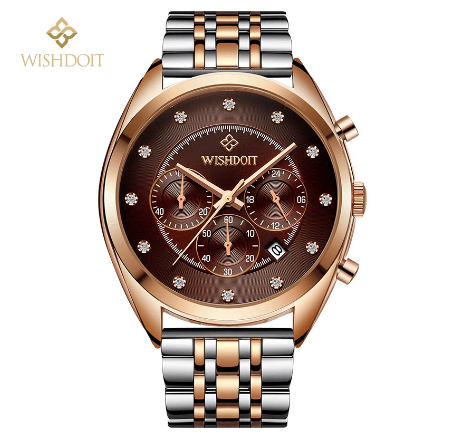 WISHDOIT Watch For Men Original Waterproof Stainless Business Quartz Fashion Luminous Wristwatch BROWN 2