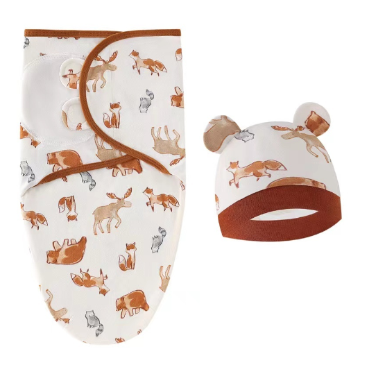 Newborn Baby Muslin Swaddle Blanket Hat Set Swaddle Bedding Wrap Blanket Baby Swaddling S8