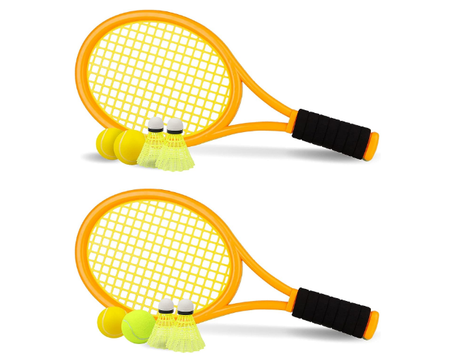 Tennis Racket Set for Children,17 Inch Racquet with 3 Soft Balls,1 Tennis Ball and 4 Badminton Balls for Toddler Indoor/Outdoor Sports