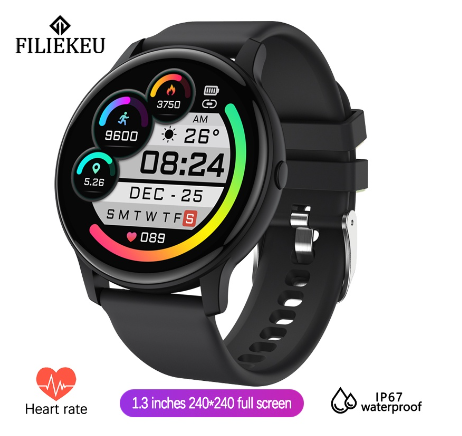 FILIEKEU couple smart watch waterproof Bluetooth sports fitness fashion smart watch smartwatch for woman BLACK