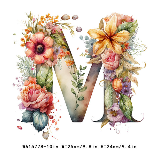 A-Z Letter Visual Design Iron On Transfer For Clothing Dtf Transfers Ready To Press M