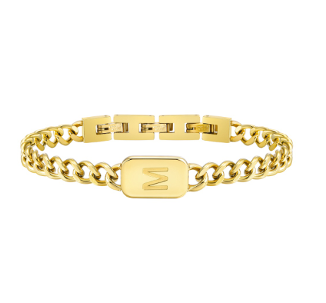 Meaeguet A-Z Initial Bracelet for Men Stainless Steel Cuban Link Chain Gold Bracelet Men Jewelry Gift for Boyfriend M