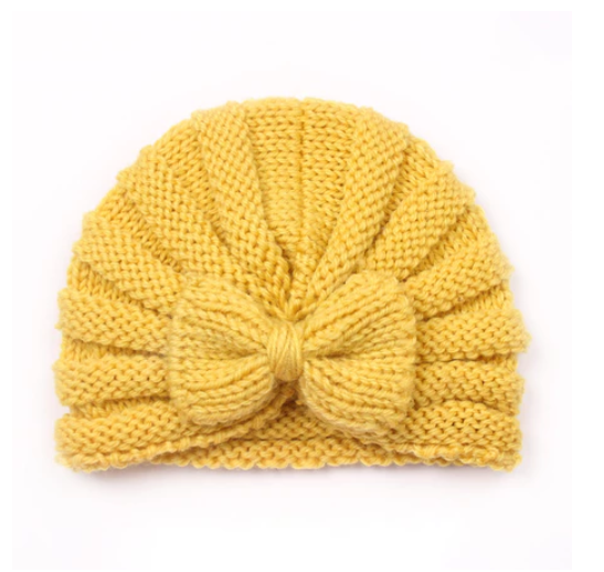 Newborn BowKnot Wool Soft Hat Elastic Knitted Warm Wool Cap for Baby Girl Turban Hat for Kids Girl H2