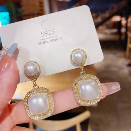 Abby&Co. New Fashion Fine 14K Gold Big Pearl Crystal Drop Earrings for Women High Quality Jewelry