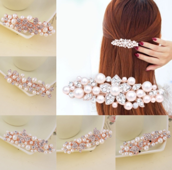 Simple Fashion Woman Pearl Bow Hairpin Diamond Flower Spring Hair Clip Pearl Diamond Cross Hair Pin