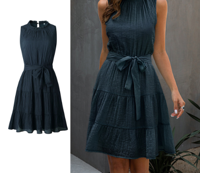 Lovito Women Elegant Plain Lace Up Plicated Dress LNL36030 Royal Blue