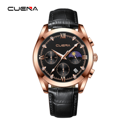 CUENA New Men's Watch Fashion Business Simple Leather Waterproof Automatic Date Quartz Decorative Dial 6108  M003