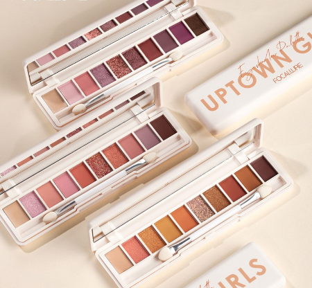 FOCALLURE 10 Shades 4 Textures EyeShadow Palette Smooth Highly Pigmented easy to blend Palette Dual-ended Brush Mirror Eye Shadow