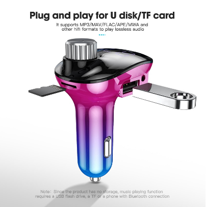 Kuulaa Qc3.0 Car Charger With FM Transmitter Bluetooth Receiver Audio Mp3 Player Tf Card