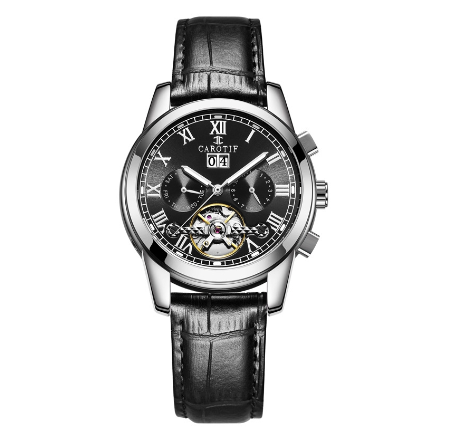 CAROTIF Automatic Tourbillon Watch for Men - Gold Skeleton Luxury Stainless Steel Calendar F6002C 13
