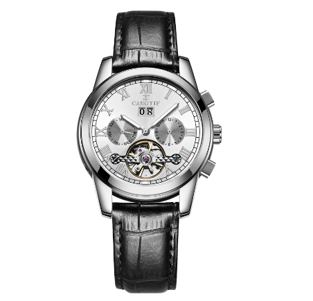 CAROTIF Automatic Tourbillon Watch for Men - Gold Skeleton Luxury Stainless Steel Calendar F6002C 10