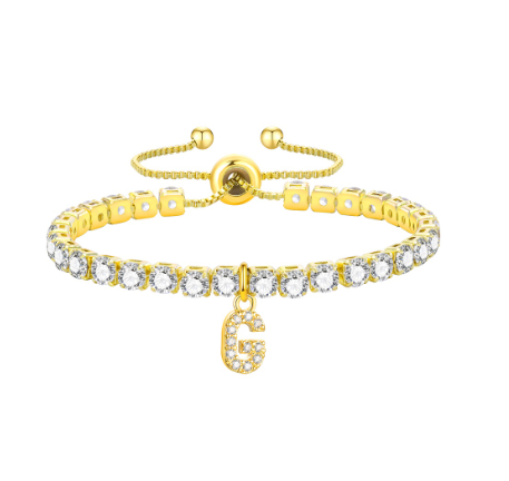 Vnox Cubic Zircon Letter Bracelet for Women Girl,18K Gold Handmade Initial Tennis Shiny Wedding Chain Link Jewelry Gift G