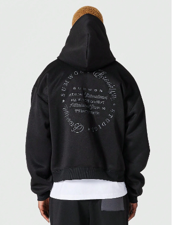 SUMWON Regular Fit Overhead Hoodie With Front And Back Embroidery