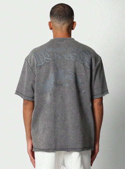 SUMWON Washed Tee With Discharged Graphic Print