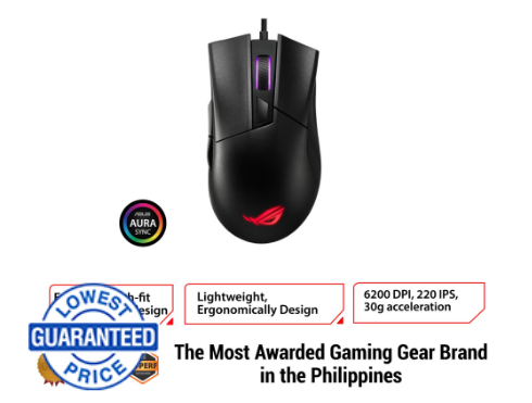 ROG Gladius II Core Lightweight, Ergonomic, Wired Optical Gaming Mouse (‎90MP01D0-B0UA00)