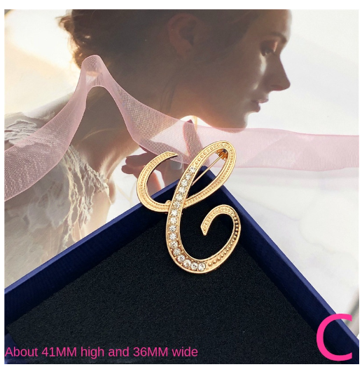 Letter Brooch Korean Version Rhinestone Atmospheric and Elegant Brooch Alloy Inlaid Diamond Temperament Brooch C