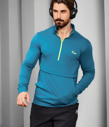 Men's Solid Color Simple Zipper Long Sleeve Sports Jacket Workout Tops