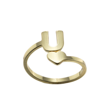 Fashion Heart 26 Letters Rings For Women Gold Color A-Z Initials Opening Ring Alphabet Finger Accessories Party Jewelry Gifts U