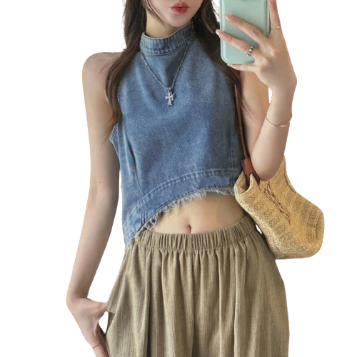 Lovito Women Raw Hem Asymmetrical Denim Top LNA21128 (Multi-color)