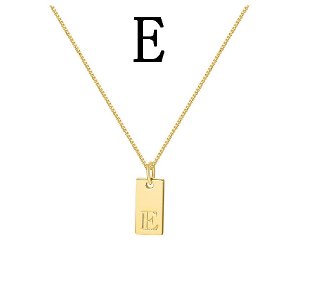 Fashion Gold 26 English Letter Square Pendant Necklace Unisex Jewelry Gift E