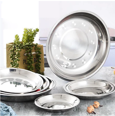 Nipiin Stainless Plate Round Tray Eco-Friendly Stainless Steel Dinner Plates Round Plate Tableware