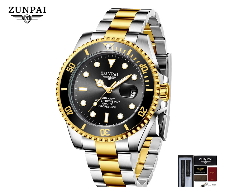 ZUNPAI Watch for Men Original Waterproof Stainless Steel Silver Gold Fashion Business Trend Calendar Luminous Watch  SILVER GOLD BLACK