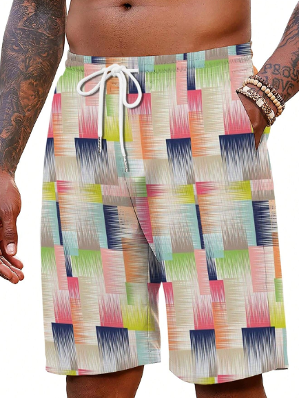 Men's Vacation Geometric Printed Drawstring Waist Loose Beach Shorts