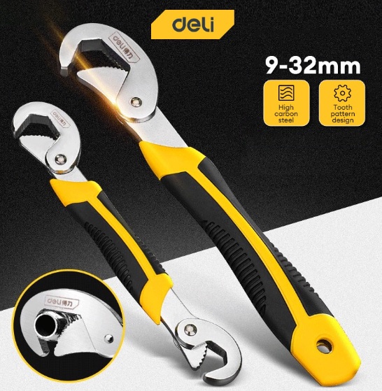 Deli 2PCS Multifunction Universal Adjustable Wrench 9-32mm Adjustable Uniu Wrench Tools Set DL932-2