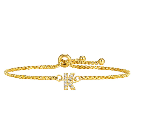 Vnox Handmade Initial Letter Bracelet,Gold Alphabet Charms Chain with Ball Clasp,Luxury Gifts for Women K