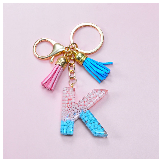 A-Z 26 Letter Silicone Beads Filling Keychain Candy Color Name Initial Resin Keyring DIY Accessories Women Bag Ornaments K