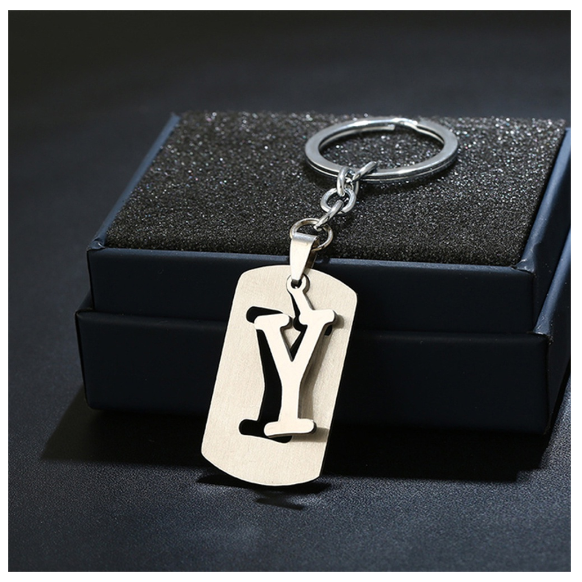 Stainless Steel 26 Letters Keychain Women Men Backpack Purse Charms Metal A To Z Alphabet Pendant With Key Holder For Couple Y
