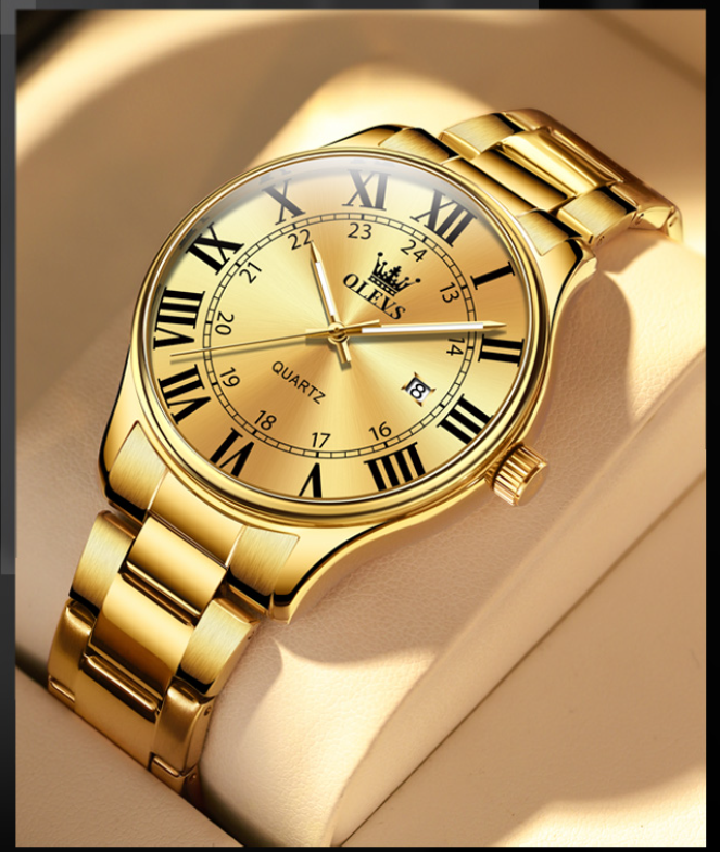 Olevs Watch For Men Waterproof Stainless Steel Original Quartz Business Gold Luminous Fashion Watch ALL GOLD