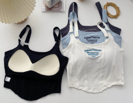 Women's Letter Embroidery with Padded Vest Slim Inside Summer Tank Top