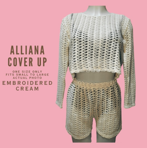 ALLIANA CROP TOP LONG SLEEVES TERNO MESH COVER UP Swimwear Swimsuit Cover Up