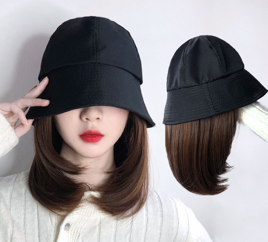 Hat Wig Female Fisherman's Hat Spring and Summer High Temperature Fiber Matt Wig Women Basin Cap Short Hair Wig Cap