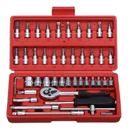 46pcs 1/4-Inch Socket Set Car Repair Tool Ratchet Torque Wrench Combo Tools Kit Auto Repairing
