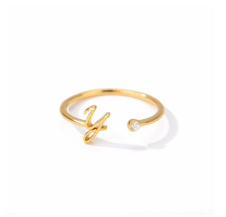 【Y&X】No fade 18K Gold 26 Initial Letters A G J Cubic Zircon Crystal Open Rings Finger Women Jewelry Gift Y