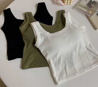 Lovito Women Casual Plain Round Neck Tank Top LNE34040 White/Black