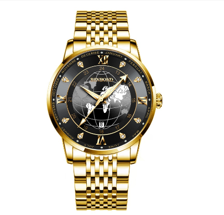 Original Luxury Golden Fashion Men Quartz Waterproof Luminous Calendar Stainless Steel Watch M5