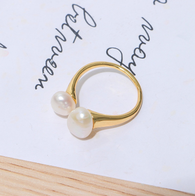 14K gold plated fresh water pearl two faced light ring