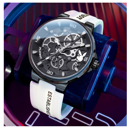Playboy Watch For Men Waterproof Luminous Silicone Strap Original Mechanical Dial Trendy Fashion Style Men's Watch