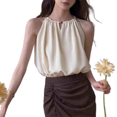 Lovito Women Casual Plain Cut Out Draped Tank Top LNE40561