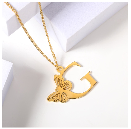 High-quality 18k Gold Plated A-Z Letters Necklace Stainless Steel Butterfly Necklace for Women Men Couple Fashion Jewelry G