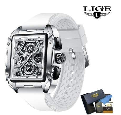 LIGE Official Watch Men Sport Waterproof Luminous Watches Chronograph Quartz Automatic Date Wrist Watch WHITE