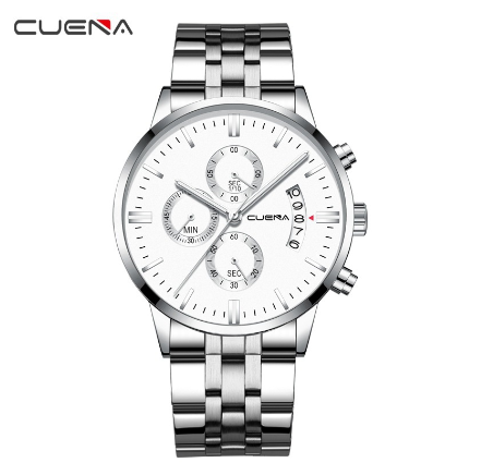 CUENA Men's Watch Original Brand Multifunctional Fashion Casual Automatic Date Dial Waterproof in Full Steel 6801 M6