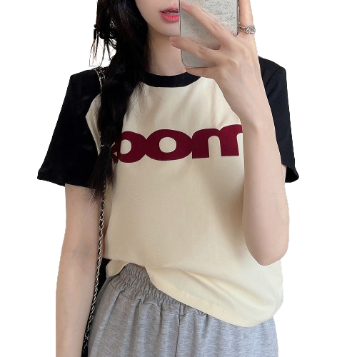 Lovito Women Plus Size Curve Casual Letter Fabric Stitching T-Shirt LNE33052 (Apricot)